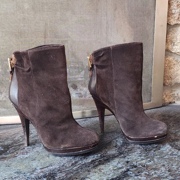 Michael Kors Brown Suede High Heeled Ankle Booties Size 8M - Picture 6 of 15